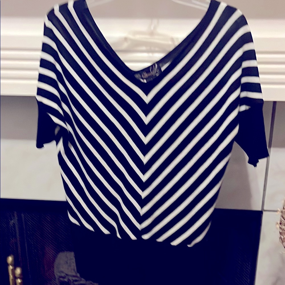 Black and White Striped V-Neck Top